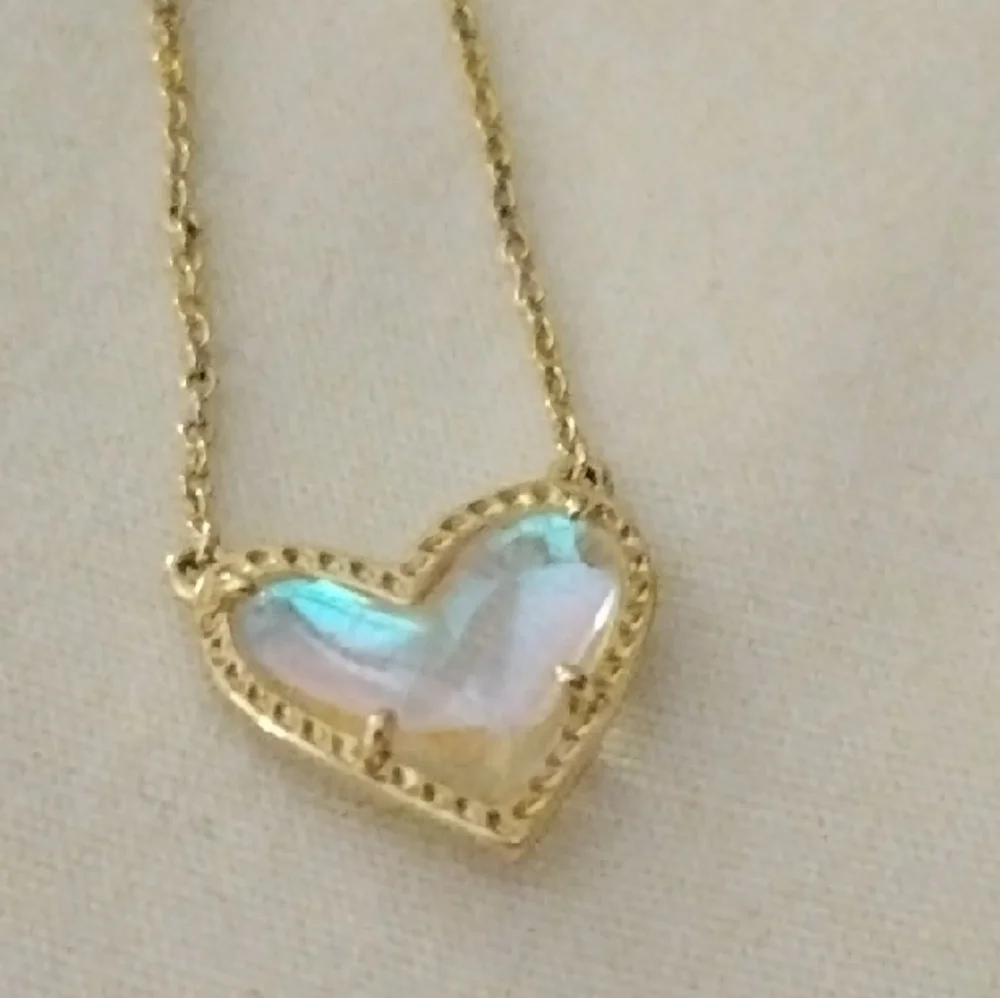 Gold Heart Necklace with Opalescent Pendant - Picture 4 of 6